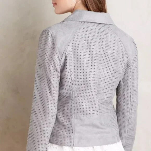 Anthropologie vegan suede grey perforated moto jacket - Picture 4 of 14